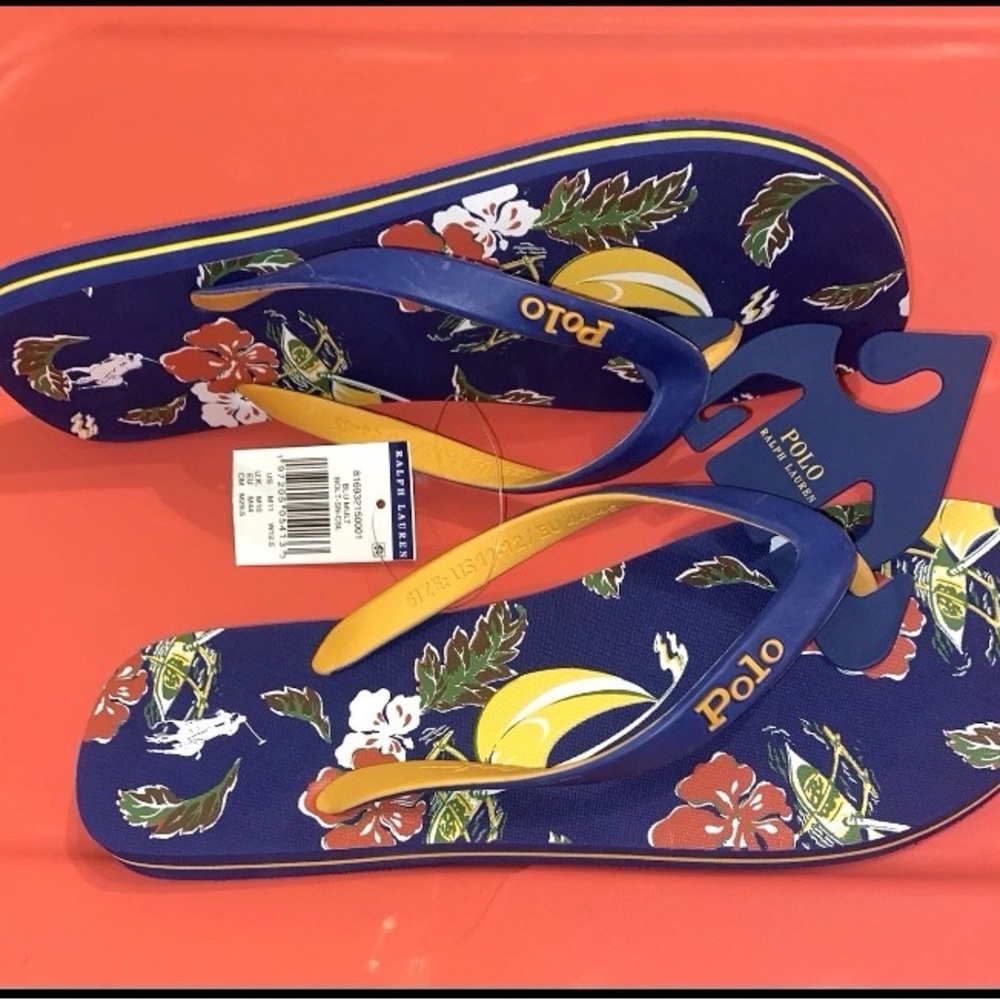 Polo Ralph Lauren Flip Flops Bolt Floral Men’s Size 11 Blue 816932150001